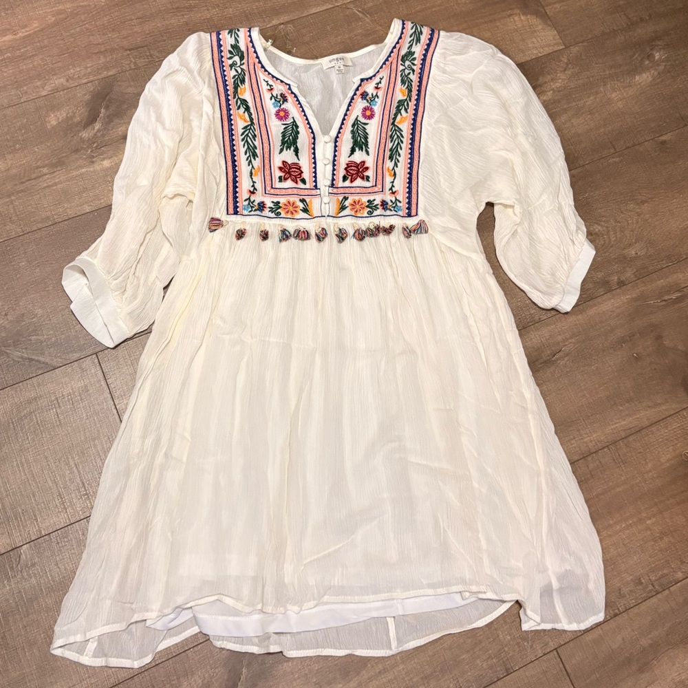 Umgee White dress with Colorful Embroidery